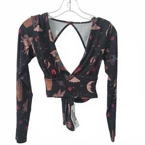 Urban Outfitters Celestial Print Long Sleeve Crop Top